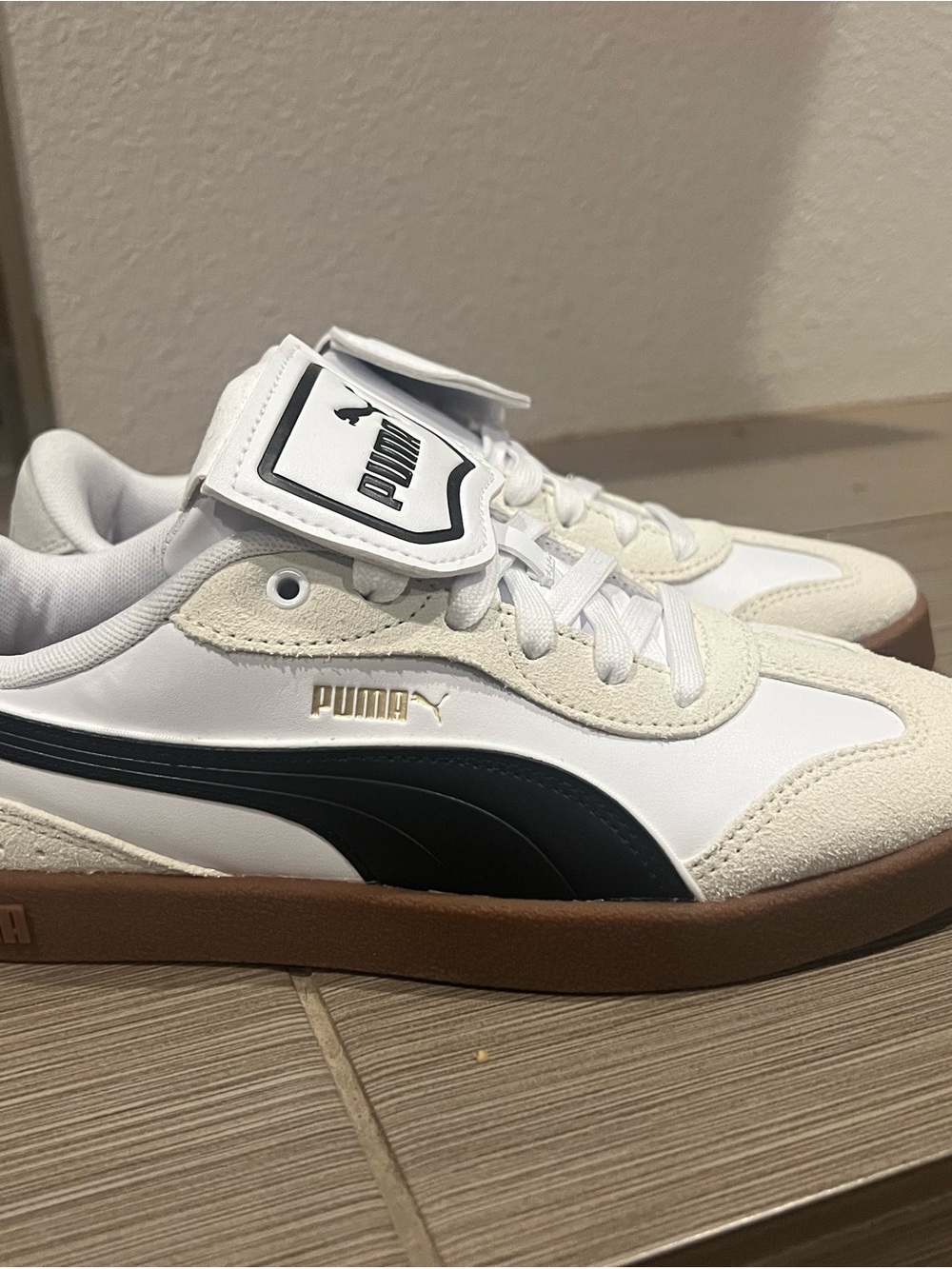 Puma Women’s White & Black Retro Court Sneakers with Gum Sole